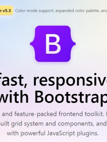 landing page of Bootstrap’s official website with a purple logo