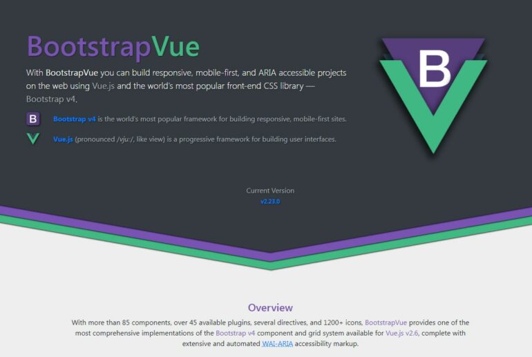 BootstrapVue official website’s landing page