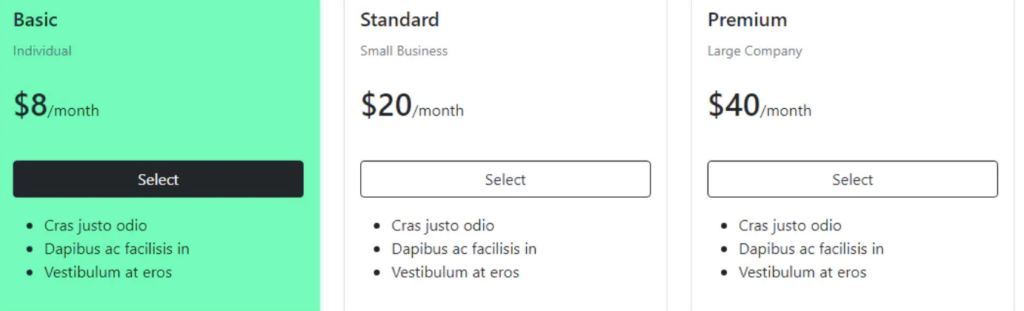 Dynamic Pricing Table in Bootstrap 5.0.